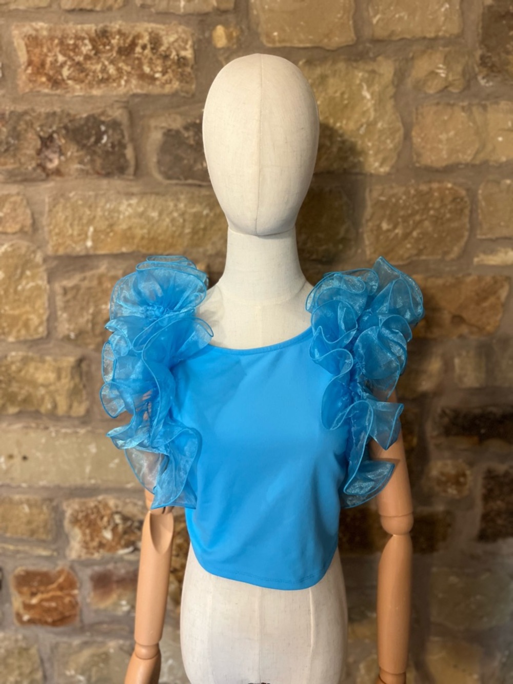 Free People “House Party” Organza Ruffle Crop Top Parrot Blue Size S/XS - Picture 2 of 6